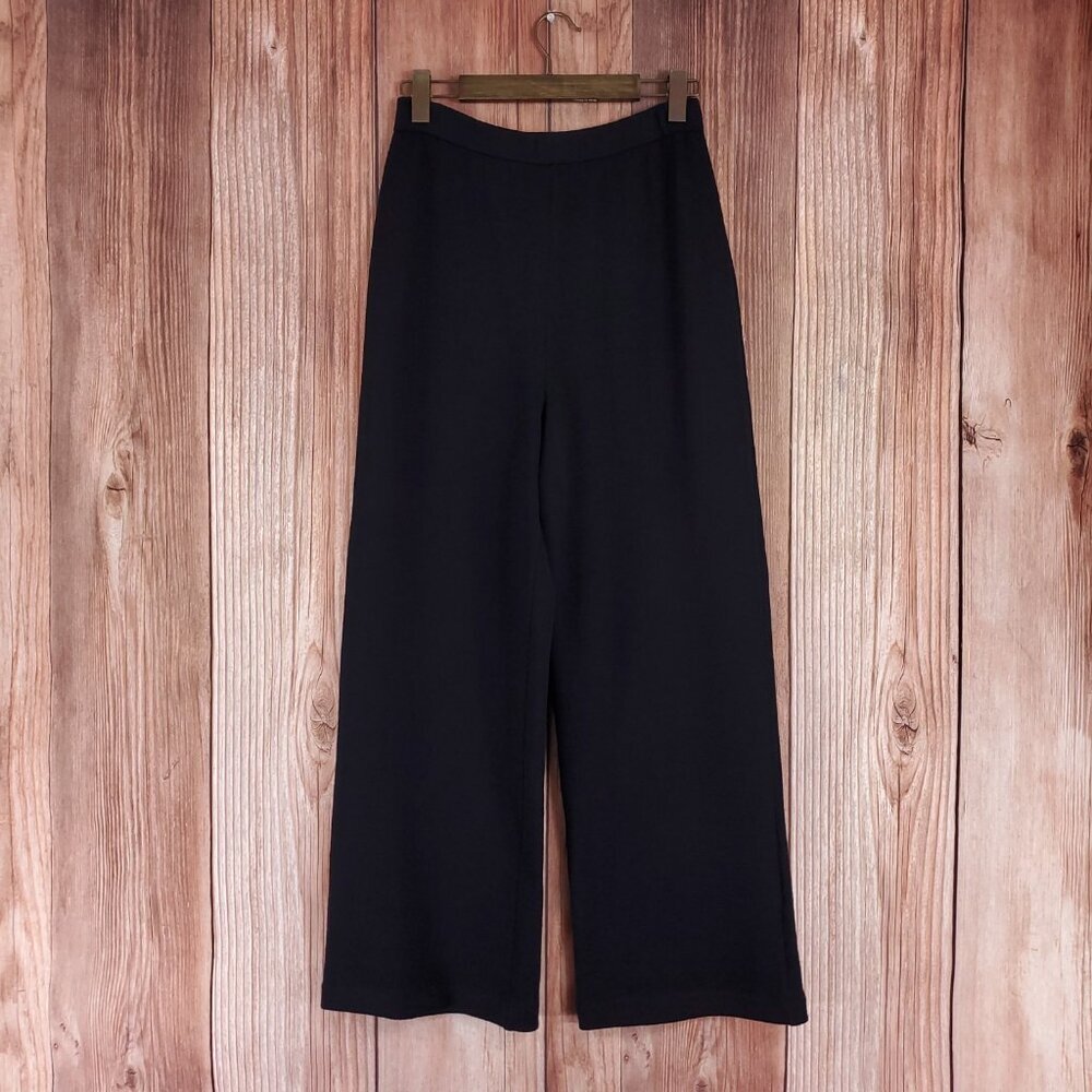 St John Basics Womens Size 12 Black High Rise Wide Leg Knit Pants Made in USA